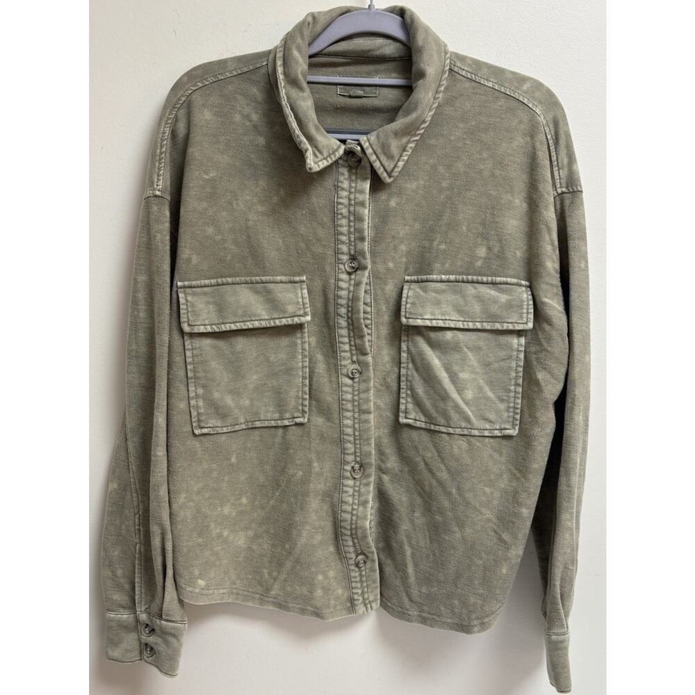 Womens‎ Olive Utility Shacket Jacket Button Front Cotton Blend Size Small